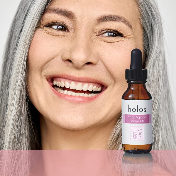Holos Love Your Skin Anti-ageing Facial Oil Woman's face grey hair